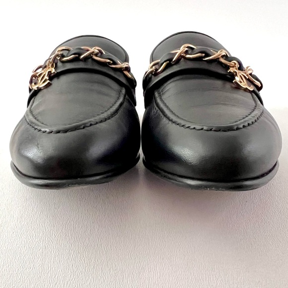 CHANEL | Black Lambskin Chain Loafers Leather Flats Gold CC Logo EU 38 - Picture 5 of 16